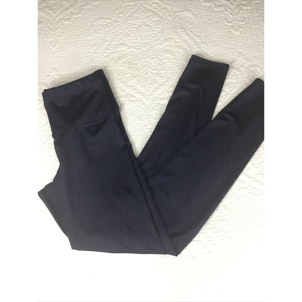 Nualime Legging Womens Blue Sz S Rise  9" Athletic Gym Solid Made in USA